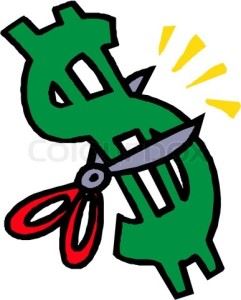 Scissors cutting a dollar sign
